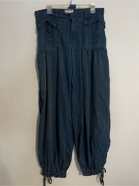We The Free Dark Blue Cargo Wide-Leg Drawstring Hem Pants